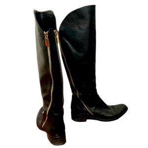 STELLE MONELLE Black Italian Leather Over The Knee Riding Boots Zippers Size 40